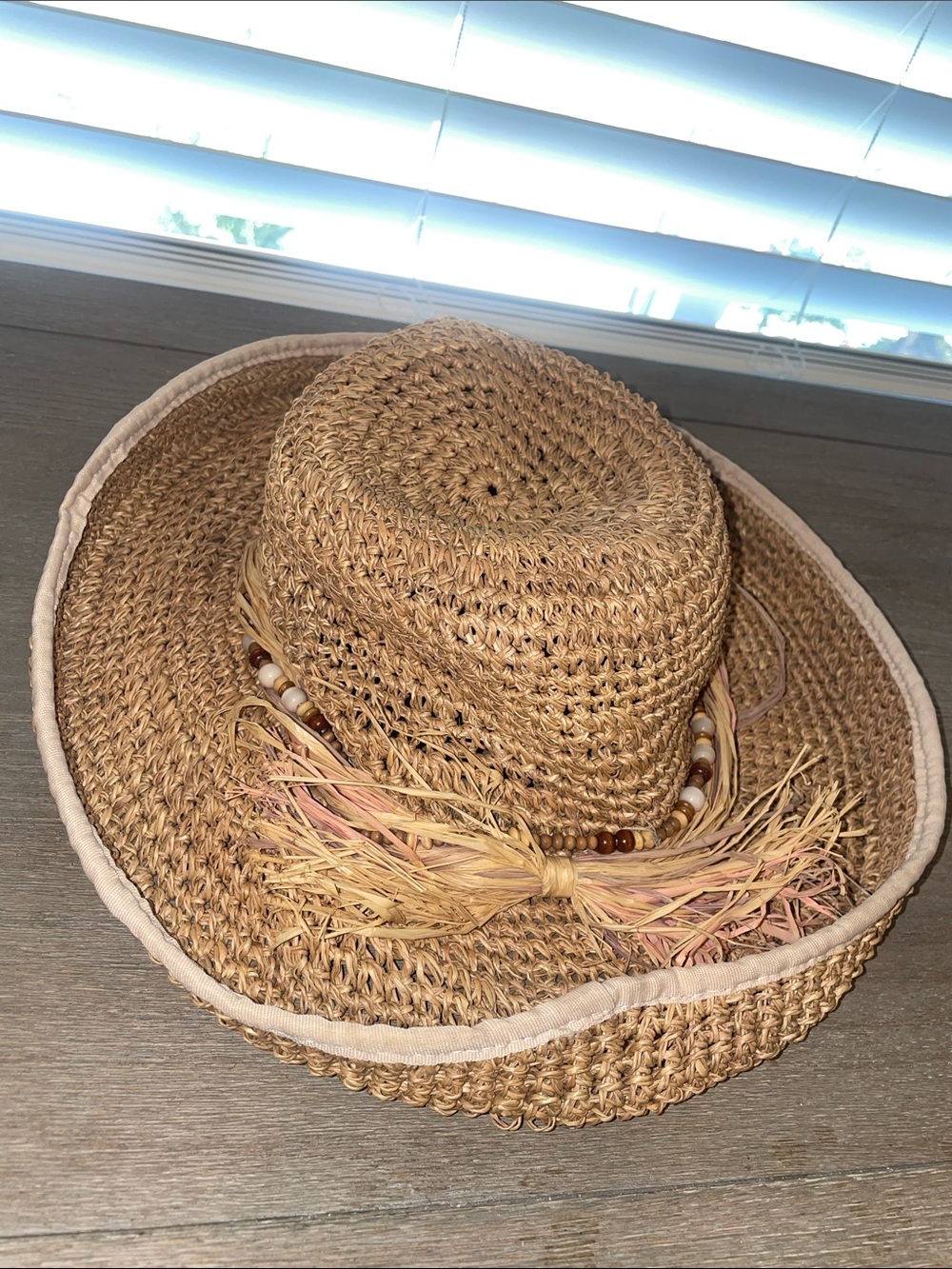 Casablanca Bags Straw Hat with Purple Pink Raffia Ribbon